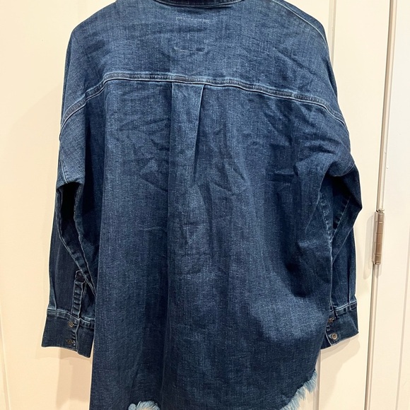 Ella Moss Denim Button-Up Box Shirt with Frayed Hem - Picture 5 of 5